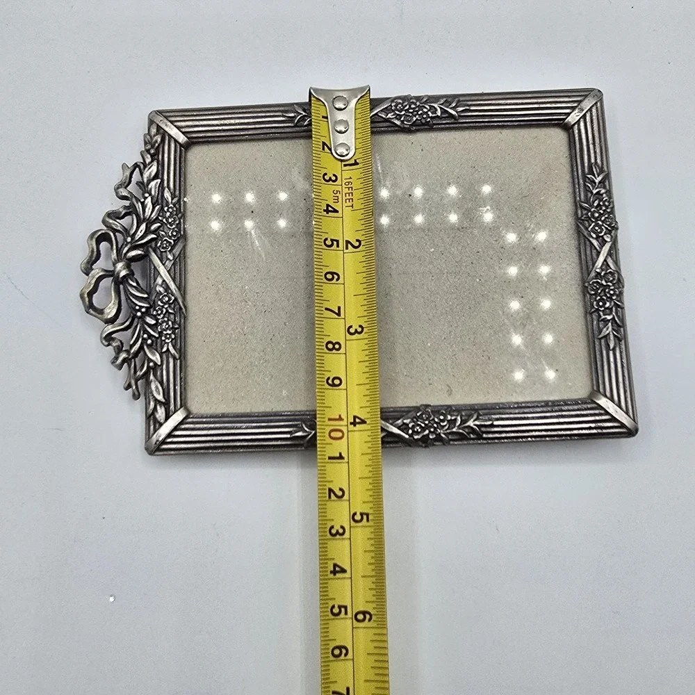 Vintage Silver Floral & Bow Detail Photo Picture Frame 6.25 X 4.25